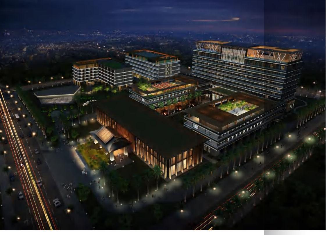 Night view of a wellness campus in Hainan