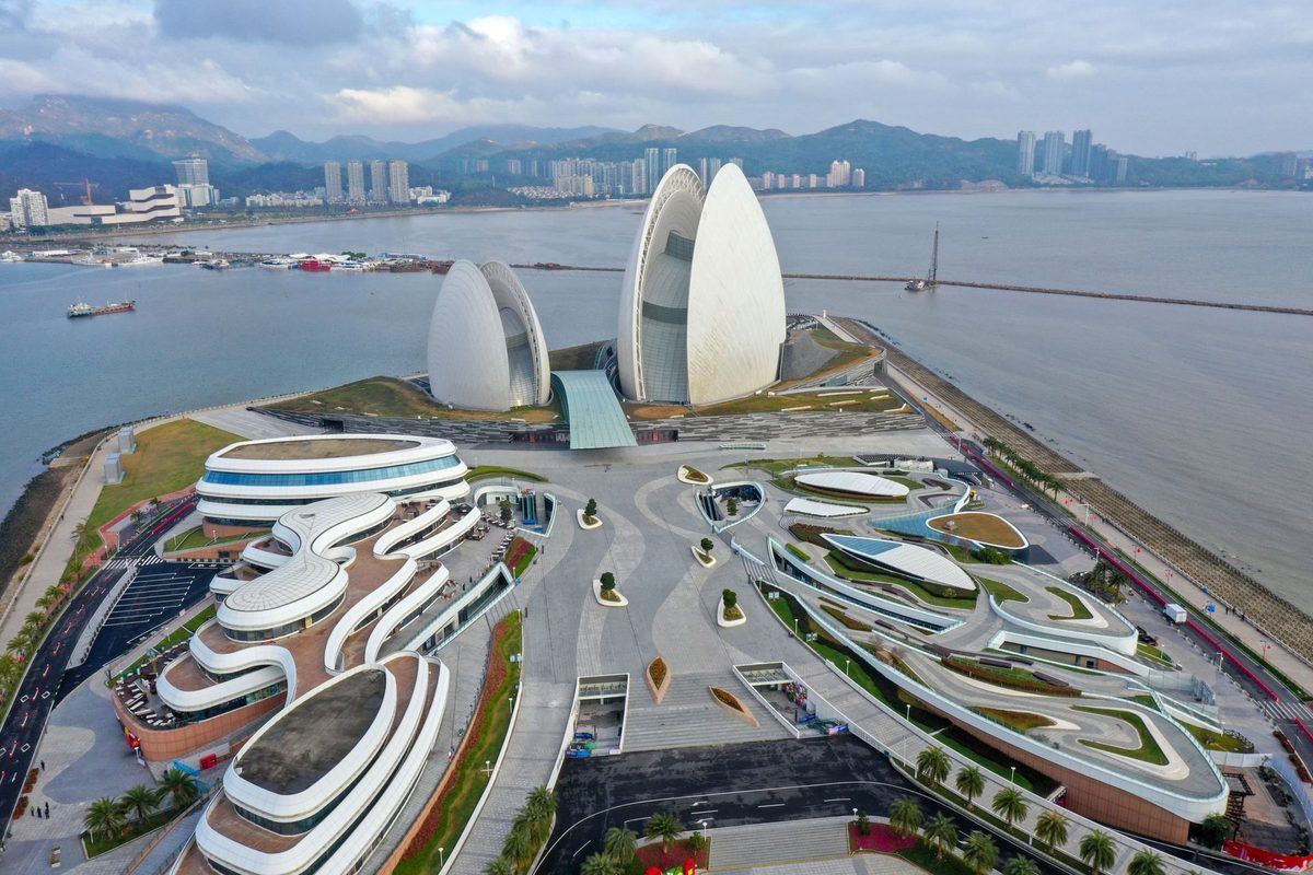 Zhuhai Opera House, also known as the Sun Moon Shell.